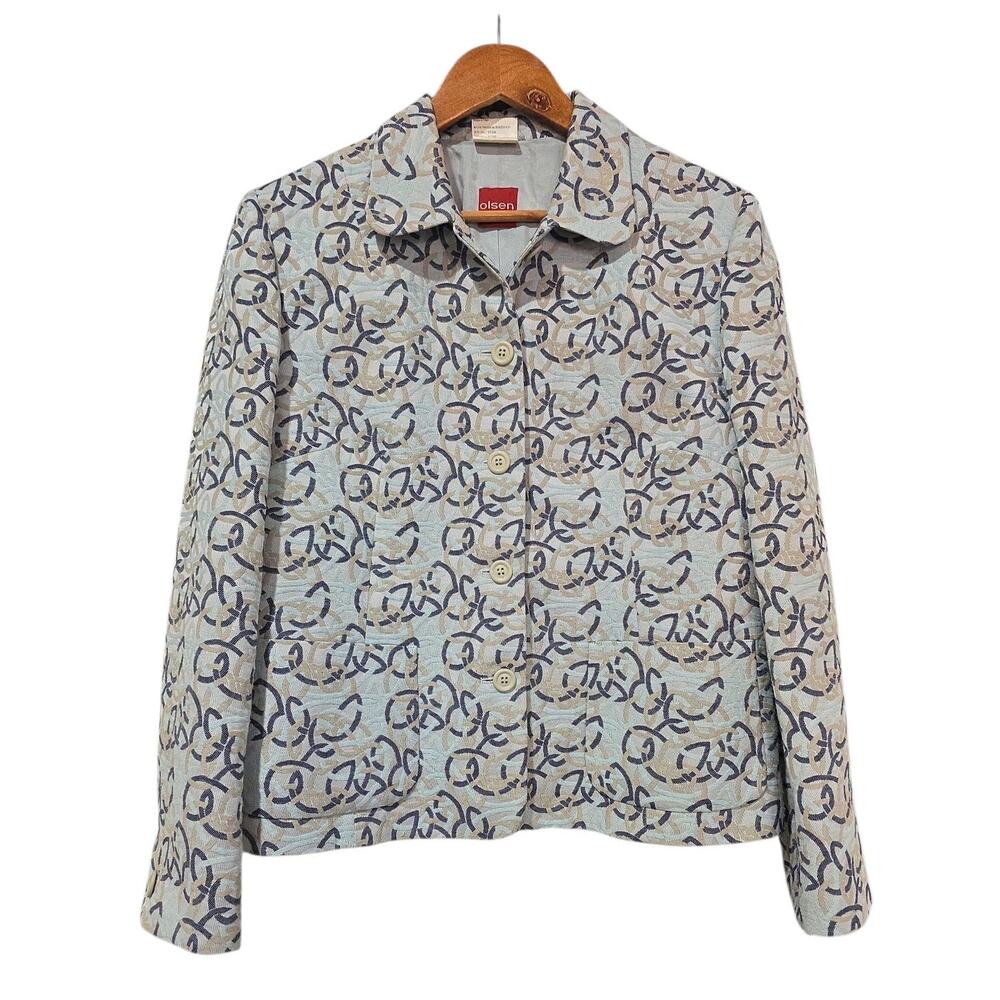 Olsen Europe Printed Button-Front Jacket Blue Multi Size 10